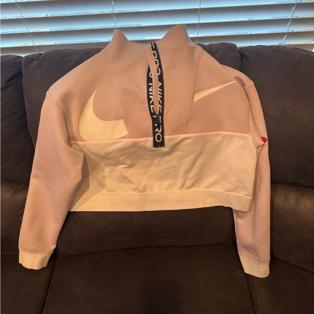 Nike Pink and White Bomber Jacket with High Collar